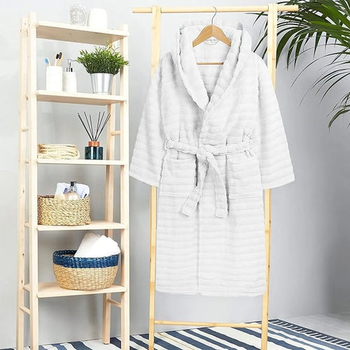 OLIVIA ROCCO Hydro Ribbed Ultra Soft 100% Cotton Hooded Bath Robe With Pockets And Belt