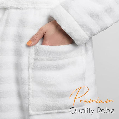 OLIVIA ROCCO Hydro Ribbed Ultra Soft 100% Cotton Hooded Bath Robe With Pockets And Belt