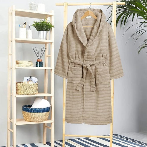 OLIVIA ROCCO Hydro Ribbed Ultra Soft 100% Cotton Hooded Bath Robe With Pockets And Belt