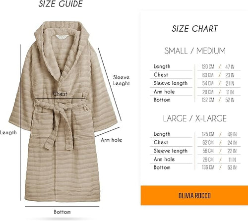 OLIVIA ROCCO Hydro Ribbed Ultra Soft 100% Cotton Hooded Bath Robe With Pockets And Belt