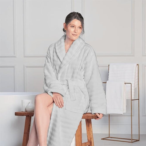 OLIVIA ROCCO Hydro Ribbed Ultra Soft 100% Cotton Hooded Bath Robe With Pockets And Belt