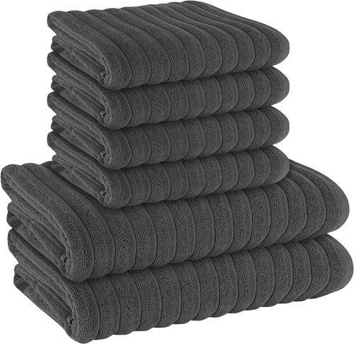 OLIVIA ROCCO Hydro Cotton Ribbed Towels Jumbo Bath Sheets 2 Pack Charcoal Highly