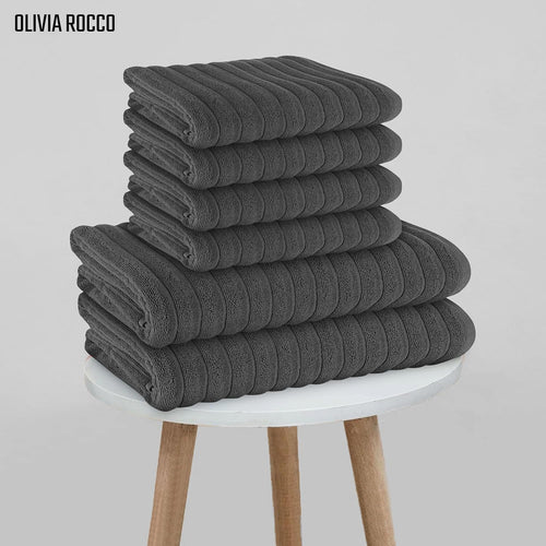 OLIVIA ROCCO Hydro Cotton Ribbed Towels Jumbo Bath Sheets 2 Pack Charcoal Highly