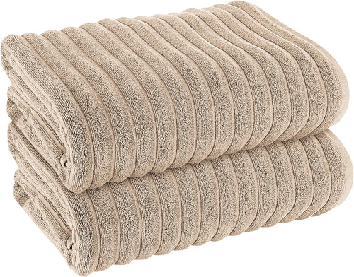 OLIVIA ROCCO Hydro Cotton Ribbed Towels Jumbo Bath Sheets 2 Pack Charcoal Highly
