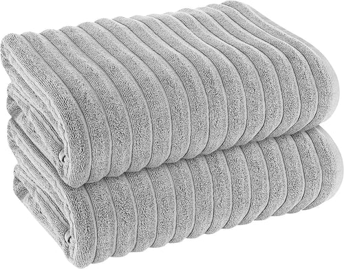OLIVIA ROCCO Hydro Cotton Ribbed Towels Jumbo Bath Sheets 2 Pack Charcoal Highly