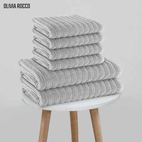 OLIVIA ROCCO Hydro Cotton Ribbed Towels Jumbo Bath Sheets 2 Pack Charcoal Highly
