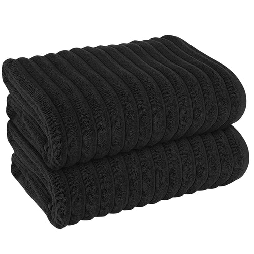 OLIVIA ROCCO Hydro Cotton Ribbed Towels Jumbo Bath Sheets 2 Pack Charcoal Highly