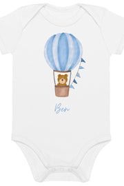 Personalised Name Bear Blue Hot Air Baloon Bodysuit