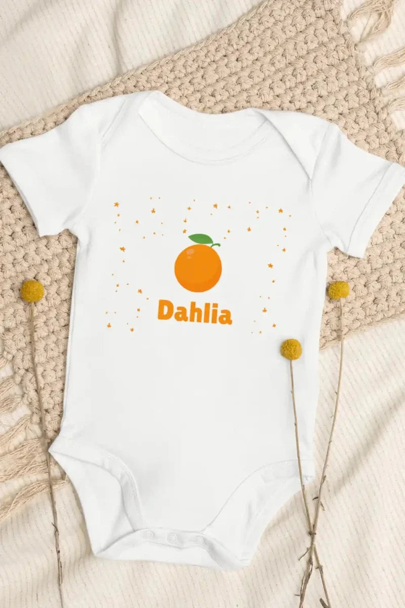 Orange Personalised Bodysuit in White