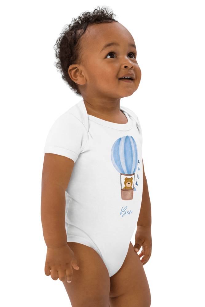 Personalised Name Bear Blue Hot Air Baloon Bodysuit