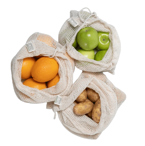 Organic Eco Reusable Mesh Bags For Produce, Veg & Fruit - 3 Pack