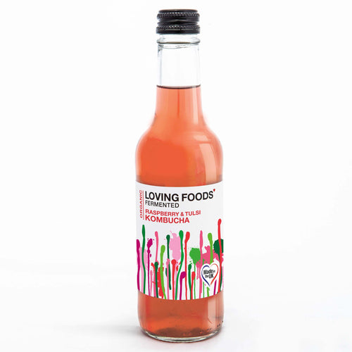 Organic Kombucha Raspberry & Tulsi – Unpasteurised Fermented Green Tea 330ml