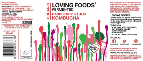 Organic Kombucha Raspberry & Tulsi – Unpasteurised Fermented Green Tea 330ml