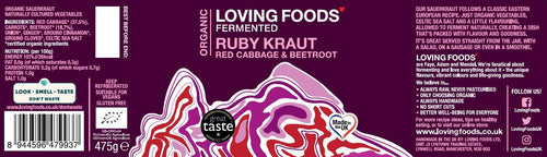 Organic Ruby Kraut – Unpasteurised Red Cabbage Sauerkraut 475g Vegan