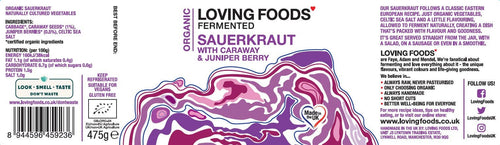 Organic Sauerkraut Caraway & Juniper Berry – Unpasteurised 475g Vegan