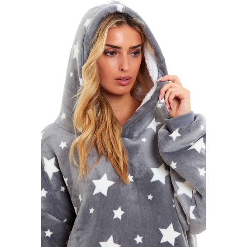 Daisy Dreamer Oversized Hooded Blanket Grey Stars Ultra Soft Sherpa Fur Lining Multipack Value Everyday Essential