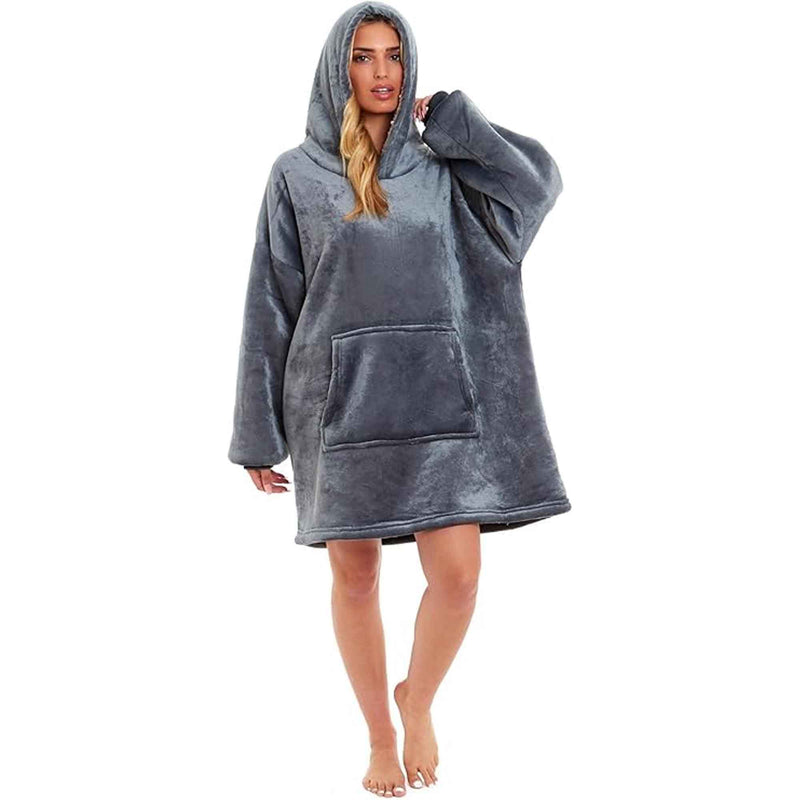 Daisy Dreamer Oversized Hooded Blanket Sweatshirt Plush Sherpa Grey Pink Giant Hoodie