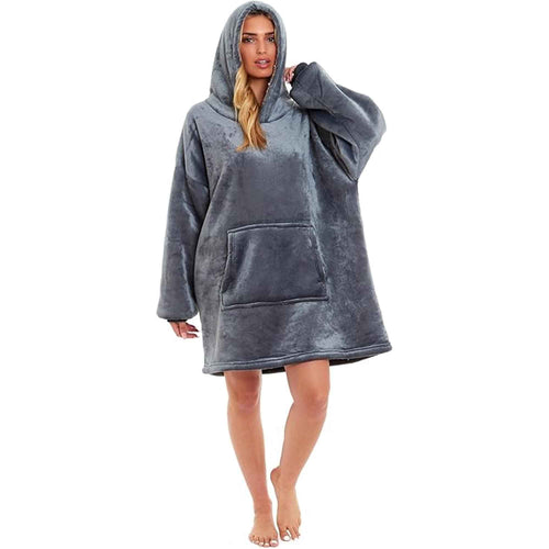 Daisy Dreamer Oversized Hooded Blanket Sweatshirt Plush Sherpa Grey Pink Giant Hoodie