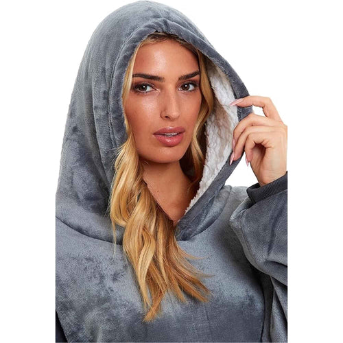 Daisy Dreamer Oversized Hooded Blanket Sweatshirt Plush Sherpa Grey Pink Giant Hoodie