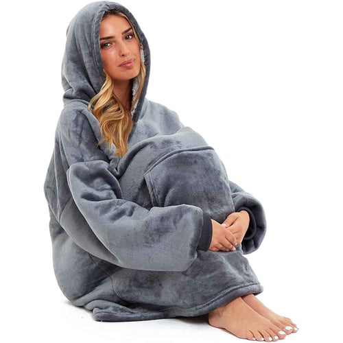 Daisy Dreamer Oversized Hooded Blanket Sweatshirt Plush Sherpa Grey Pink Giant Hoodie