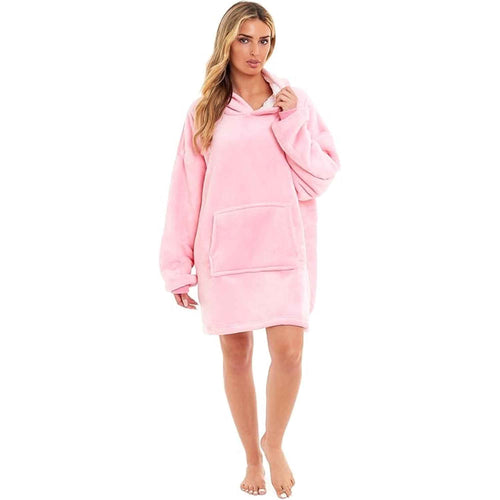 Daisy Dreamer Oversized Hooded Blanket Sweatshirt Plush Sherpa Grey Pink Giant Hoodie