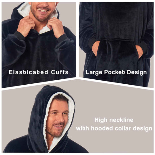 Daisy Dreamer Oversized Mens Hooded Blanket Sweatshirt With Sherpa Lining Cotton Rich Super Soft Everyday