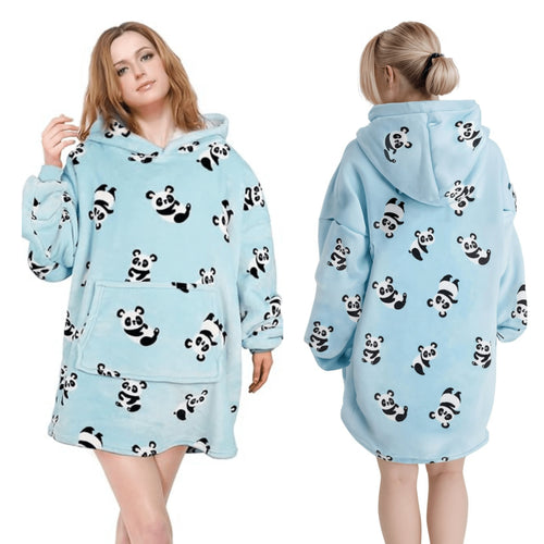 Daisy Dreamer Oversized Panda Hooded Plush Fleece Blanket With Sherpa Lining Cotton Rich Everyday Comfort