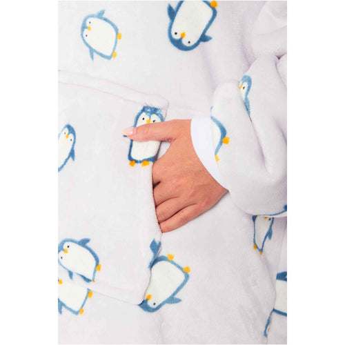 Daisy Dreamer Penguin Hooded Blanket Oversized Sherpa Fur Lining Ultra Soft Plush Flannel