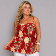 Floral Pleated Strappy Layered Cami Top