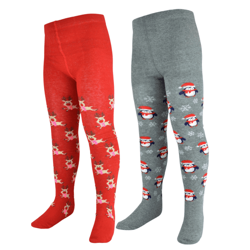 Sock Stack Girls Christmas Tights Pack Of 2 Cotton Rich Soft Durable For Kids Sized