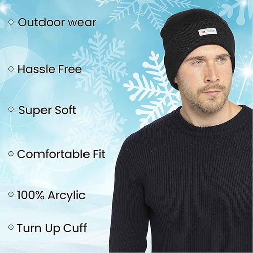 Sock Stack Men's Winter Ski Beanies Pack Of 2 With 3M Thinsulate Thermal Lining Brushed Base Layer Warmth