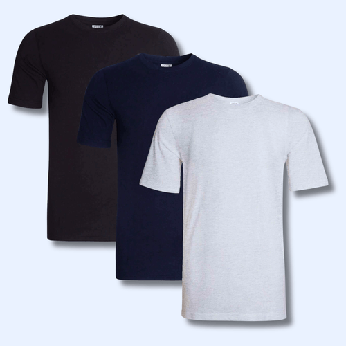 Sock Stack Men's Plain T-Shirts Pack Of 3 Short Sleeve Soft Breathable Cotton Blend
