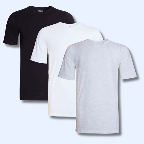 Sock Stack Men's Plain T-Shirts Pack Of 3 Short Sleeve Soft Breathable Cotton Blend