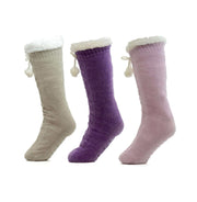 Sock Stack Women's Slipper Socks Pack Of 3 Chunky Knit Fur-Lined Non-Slip Grips UK