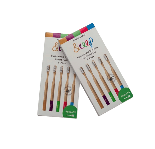 Pack of 5 Adult Bamboo Toothbrushes by &Keep