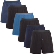 Sock Stack Men's Boxer Shorts Pack Of 6 Loose Fit Cotton-Blend Jersey With Button Fly