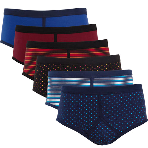 Sock Stack Pack Of 6 Men's Printed Cotton Blend Briefs Classic Fit Underwear Multipack Cotton Rich Comfort Fit