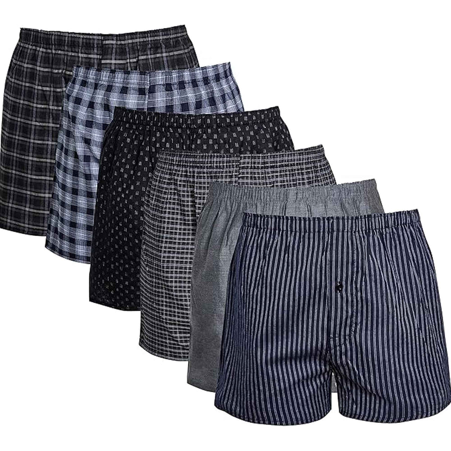 Sock Stack Men's Woven Boxers 6 Pack Loose Fit Comfort Waistband Cotton Mix Multipack Cotton Rich Comfort Fit