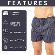 Sock Stack Men's Woven Boxers 6 Pack Loose Fit Comfort Waistband Cotton Mix Multipack Cotton Rich Comfort Fit