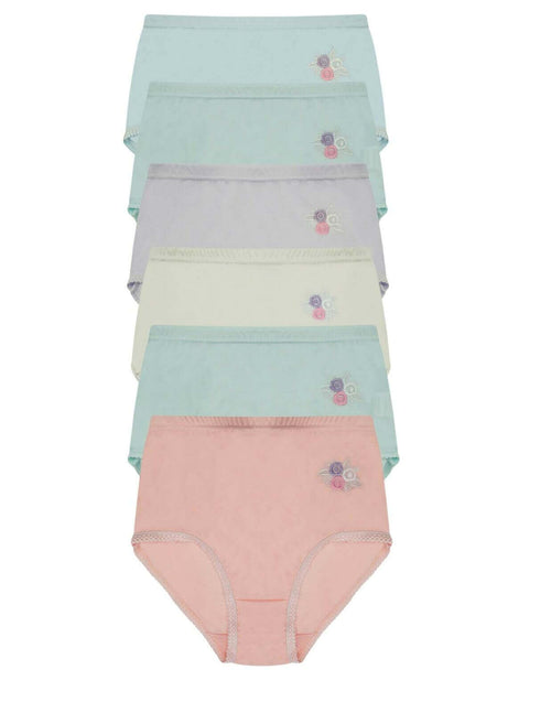 Daisy Dreamer Pack Of 6 Womens Embroidered Full Briefs Maxi Underwear Breathable All Day