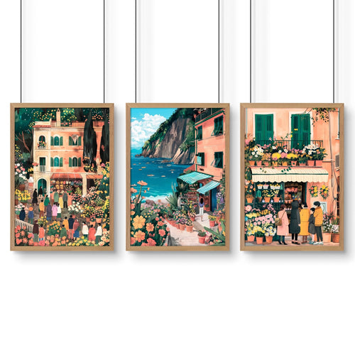 Paintings Living Room | Set of 3 Italian Lifestyle Wall art Prints