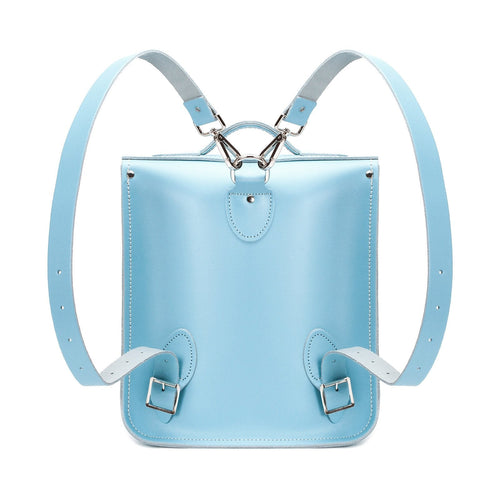 Handmade Leather City Backpack - Pastel Baby Blue