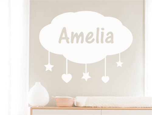 Personalised Cute Vinyl Name Sticker Cloud for Nursery
