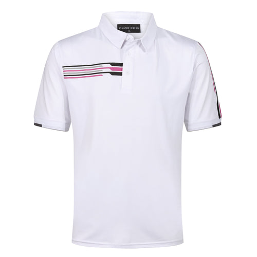 Island Green Racing Stripe Print Golf Sport Polo Shirt