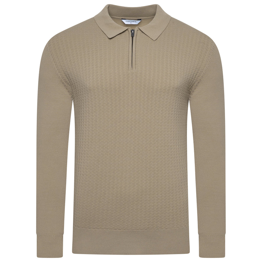 Contempo Half Zip Stretch Ribbed Polo Jumper