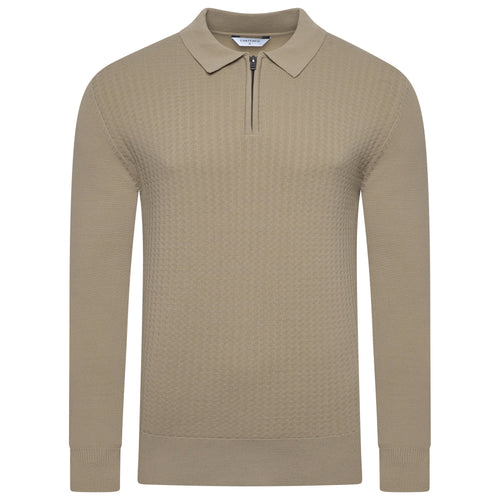 Contempo Half Zip Stretch Ribbed Polo Jumper