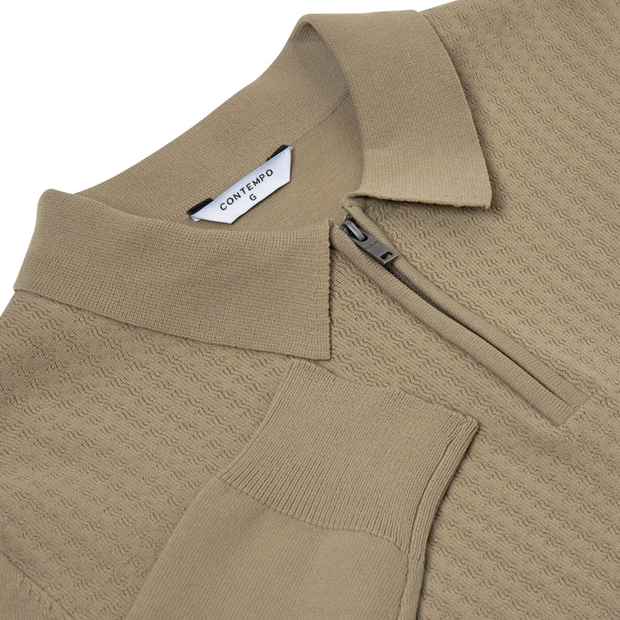Contempo Half Zip Stretch Ribbed Polo Jumper
