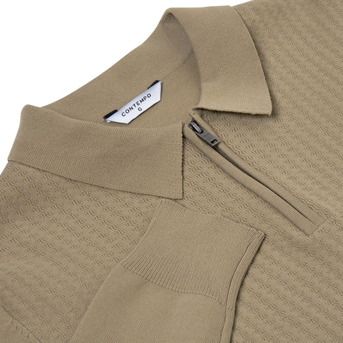 Contempo Half Zip Stretch Ribbed Polo Jumper