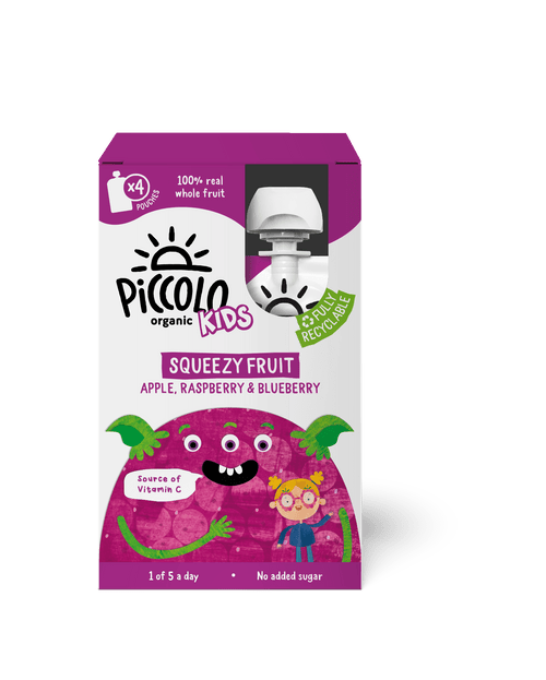 Piccolo Kids Squeezy Fruit Apple Raspberry & Blueberry 4 x 90g