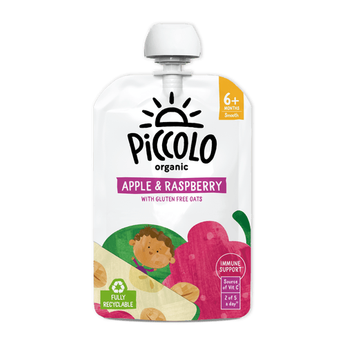 Piccolo Organic Apple & Raspberry Baby Food Pouch 100g 4m+